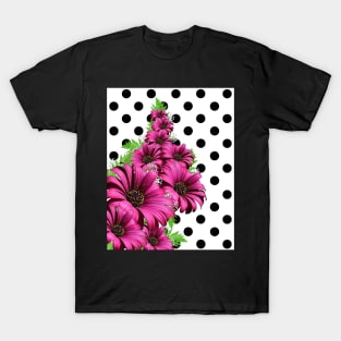 Magenta Daisy Flowers Polka Dot T-Shirt